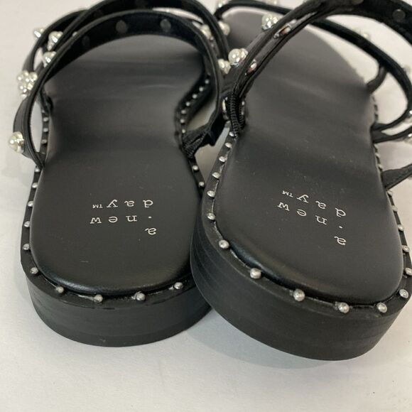 A New Day Black Embellished Sandals with Pearls - Picture 6 of 8
